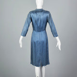 1950s Blue Silk Dress with Hourglass Shape