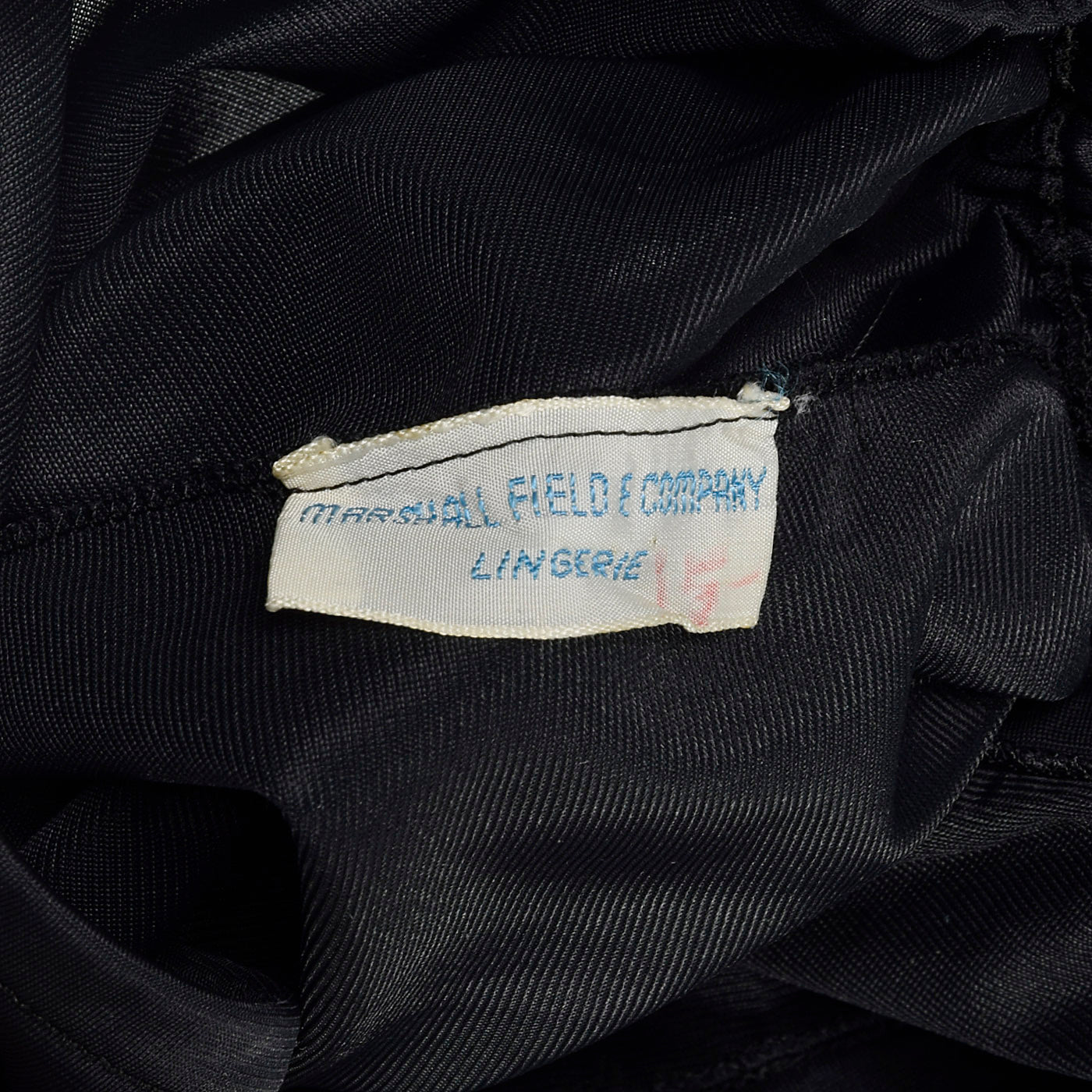 1950s Black Half Slip with Pale Blue Taffeta and Sheer Black Lace Hem