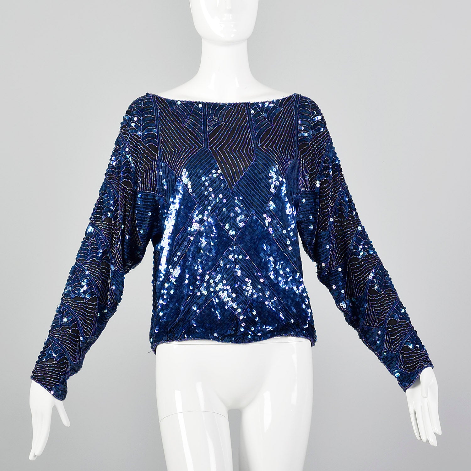 1980s Oleg Cassini Blue Beaded Top