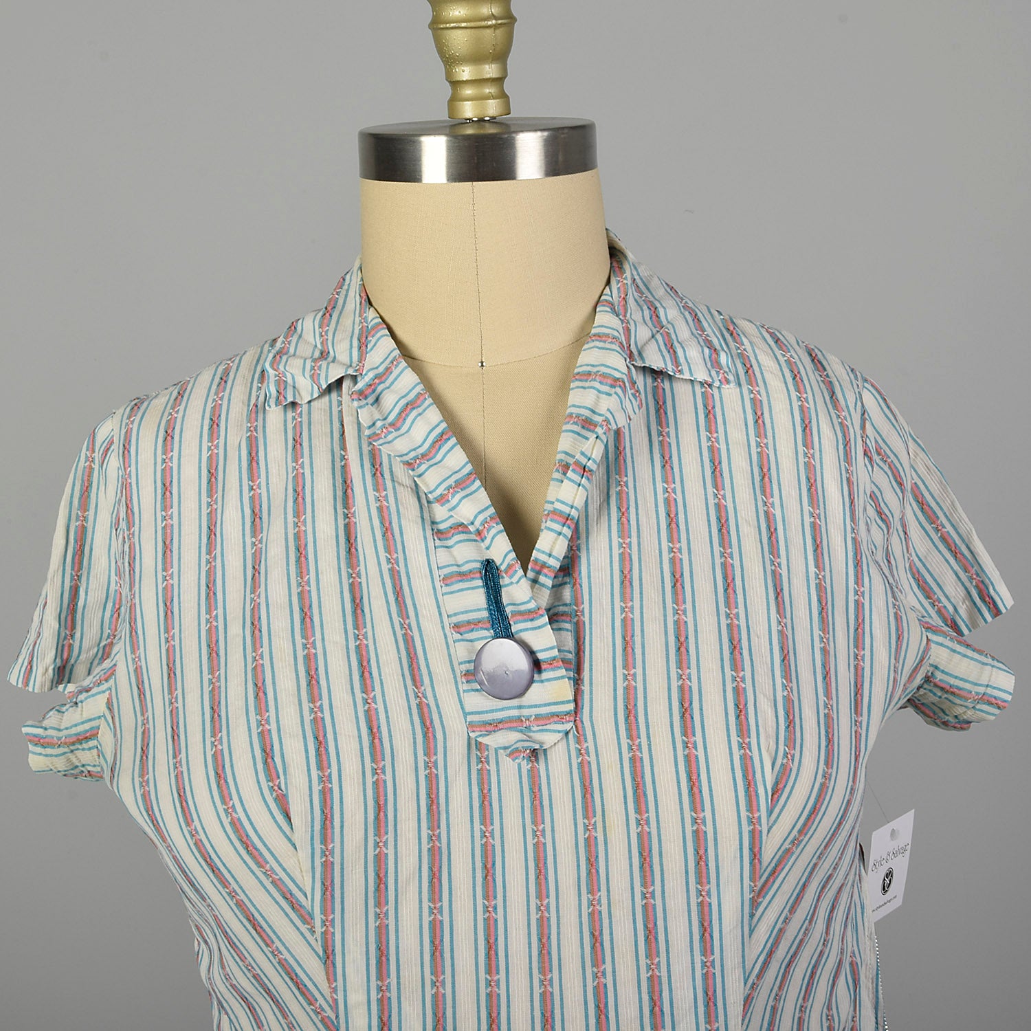 XL 1950s Day Dress Lightweight Volup Striped Casual Short Sleeve Cotton