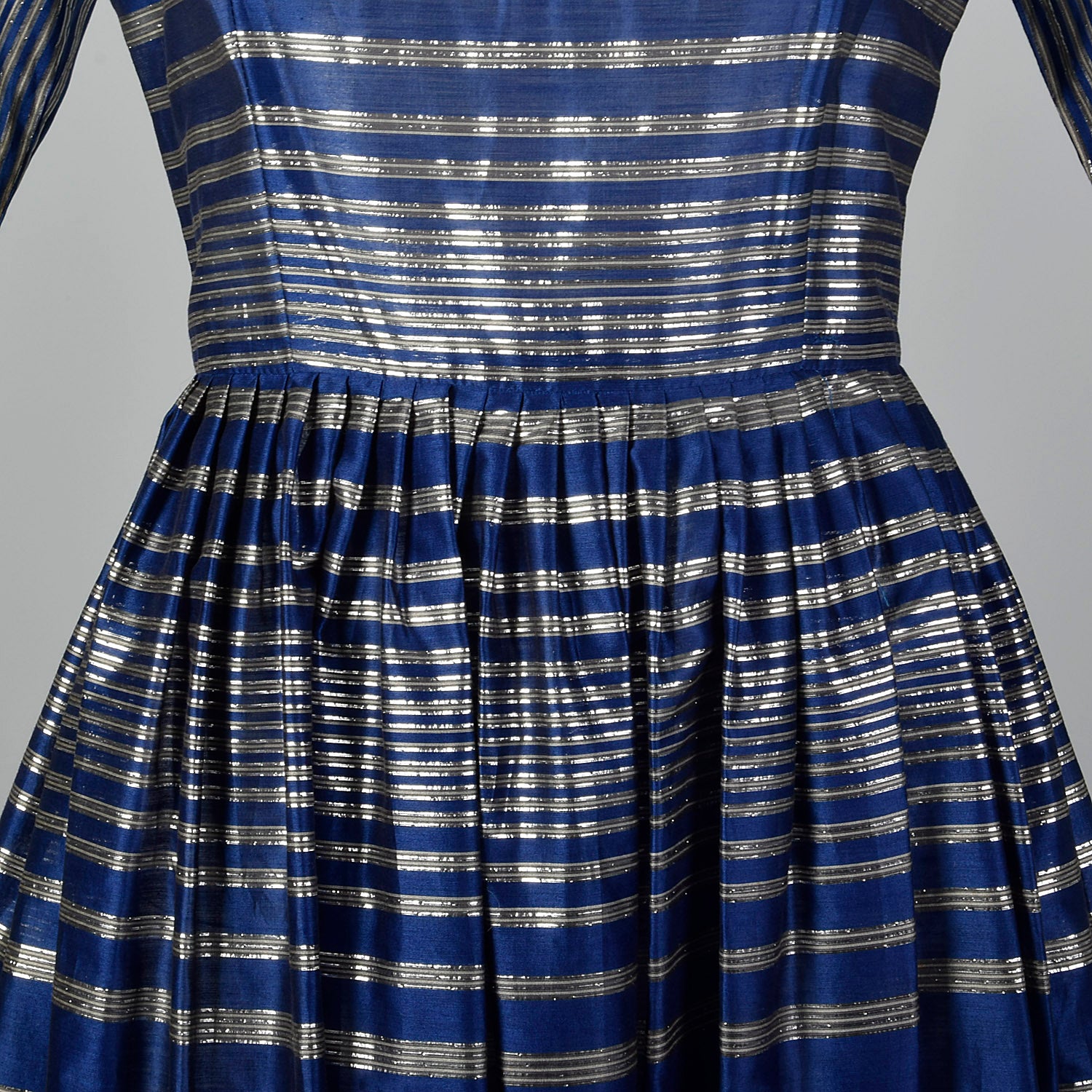 Small 1950s Semi Sheer Metallic Striped Dress