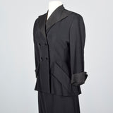 1940s Black Rayon Skirt Suit with Faille Trim