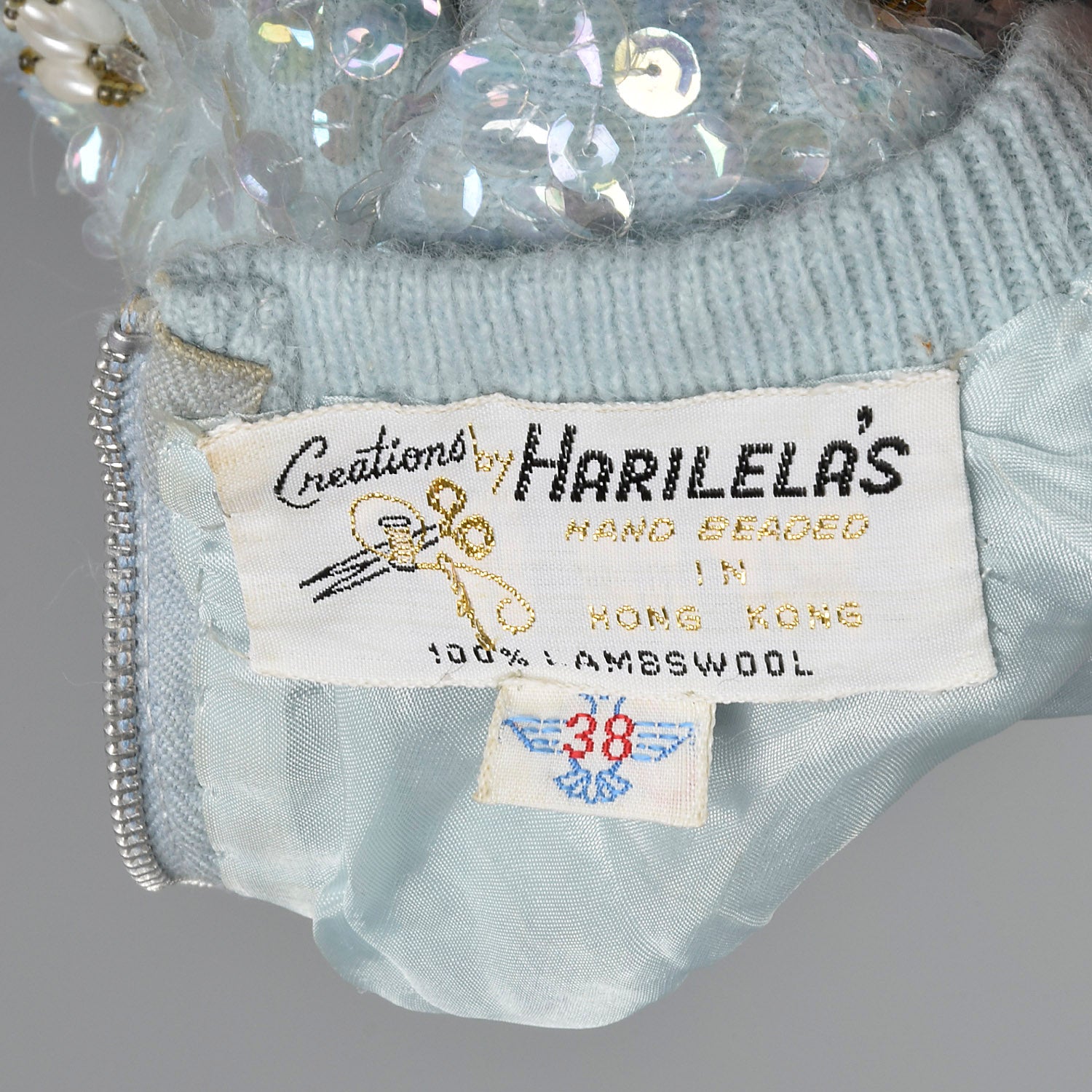 XS 1960s Fully Beaded and Sequined Blue Sweater