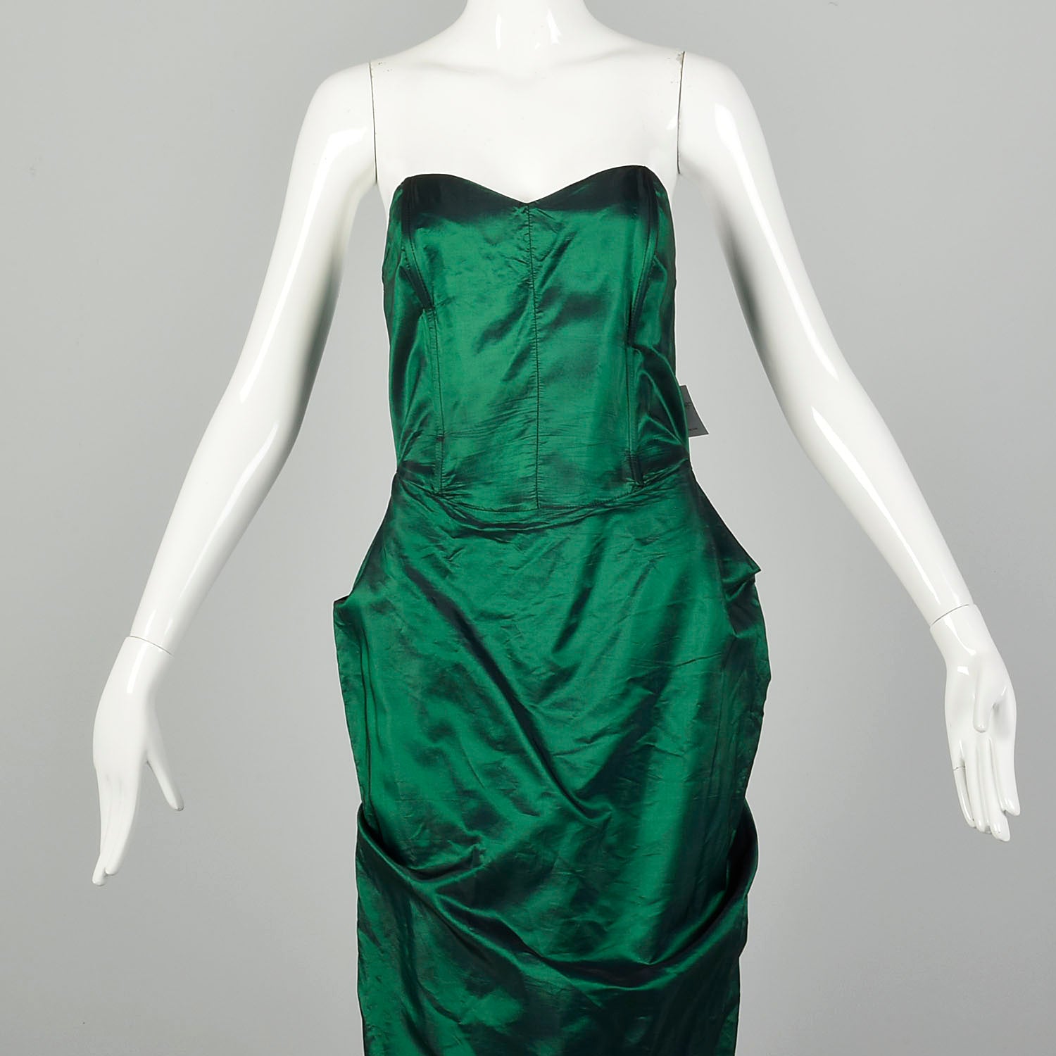 Small 1980s Dress Formal Green Taffeta Mermaid Strapless Evening Prom Gown