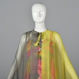 1960s Silk Floral Dress with Color Block Cape