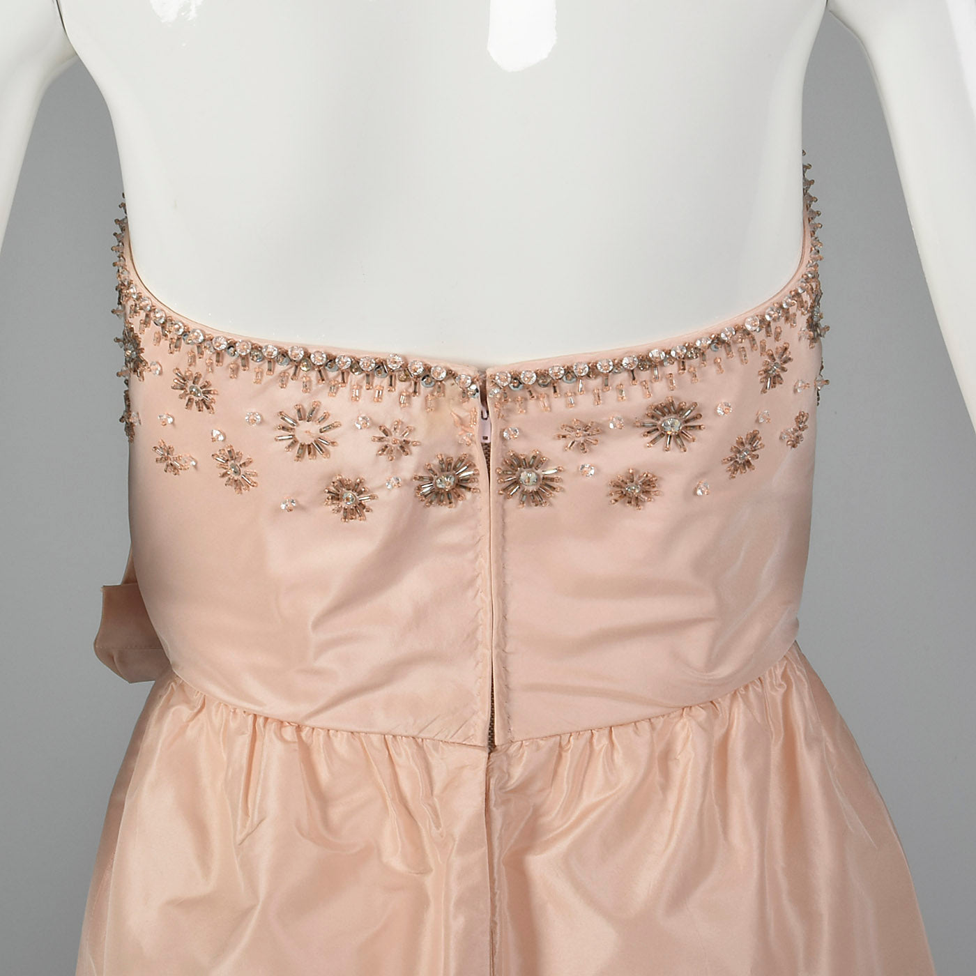 1960s Pale Pink Evening Gown with Beaded Bodice