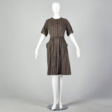 Medium 1950s Green Novelty Tulip Print Day Dress