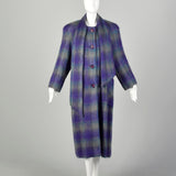 Large 1980s Coat Colorful Purple Plaid Striped Soft Mohair Winter Outerwear Maxi