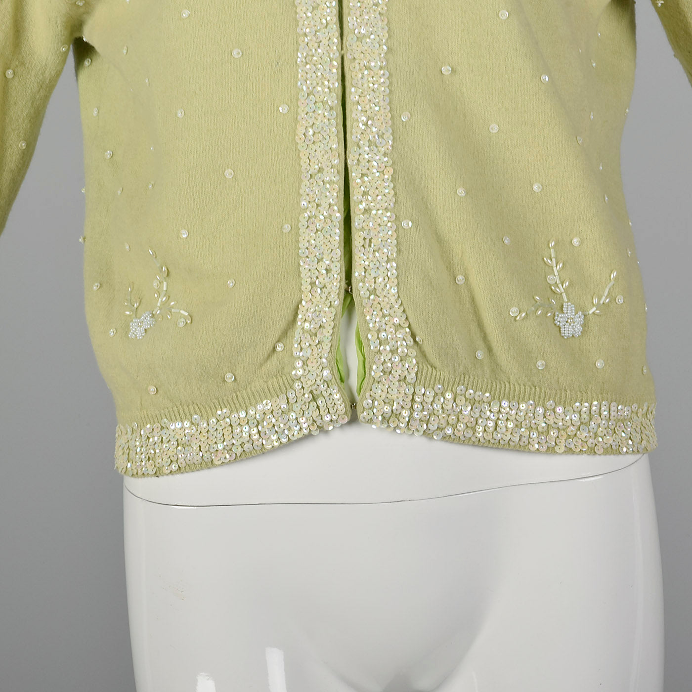 1960s Green Cardigan with Beading and Sequins