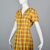 1950s Yellow Plaid Cotton Day Dress