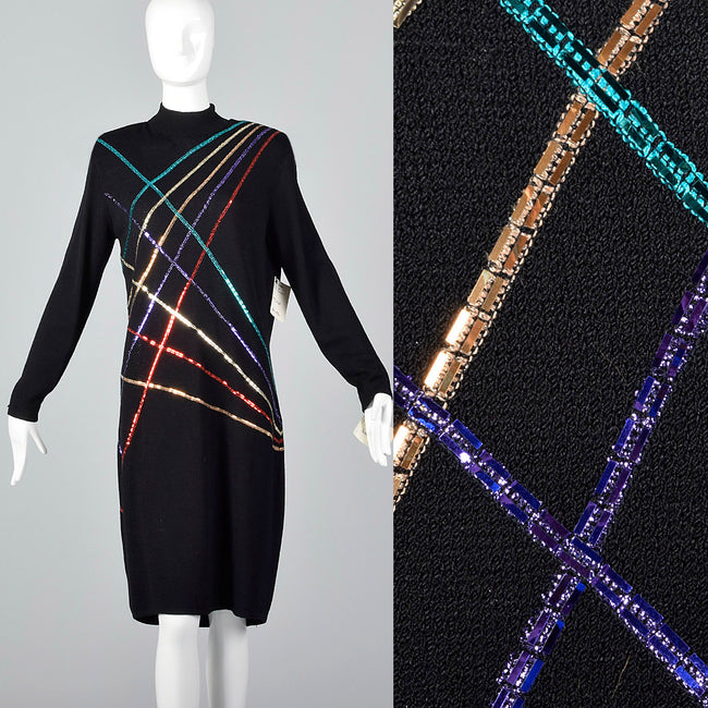 1980s St John Knit Sweater Dress with Sequin Stripes
