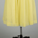 Medium 1950s Lemon Yellow Semi-Sheer Cummerbund Evening Party Prom Dress