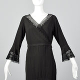 1930s Black Dress with Sheer Trim and Belt