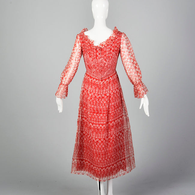 1960s Oscar de la Renta Red Bohemian Print Dress