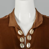 1920s Brown Silk Dress with Mother of Pearl Buttons