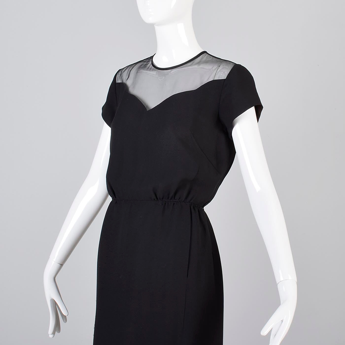 1960s Little Black Dress with Sheer Chiffon Shoulders