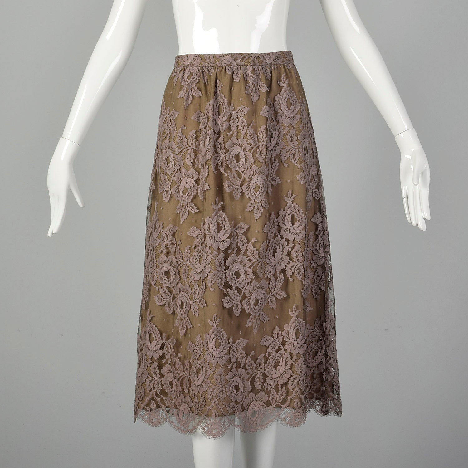 Large Becky Bisoulis 1980s Mauve Lace Skirt Set