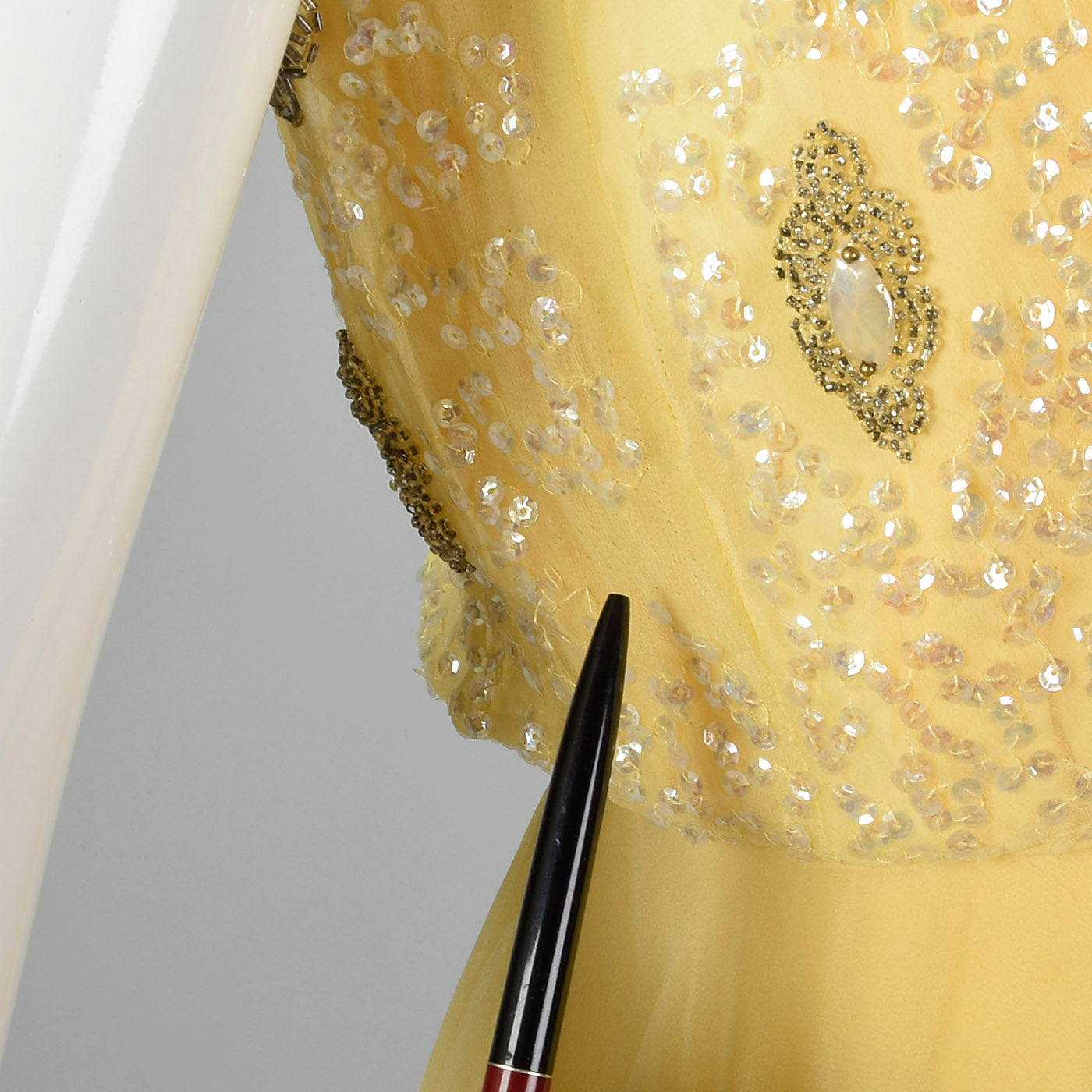 1960s Yellow Chiffon Beaded Dress