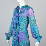 1960s La Mendola Silk Maxi Dress in a Blue Floral Signature Print