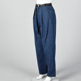 1990s Sonia Rykiel Pleated Jeans with Black Satin Waistband