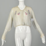 Small 1910s Edwardian Blouse Sheer Silk Yarn Embroidery Sailor Collar