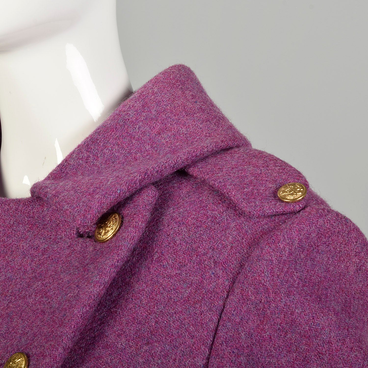 Small 1960s Coat Purple Mod Double Breasted Military Wool Winter Outerwear