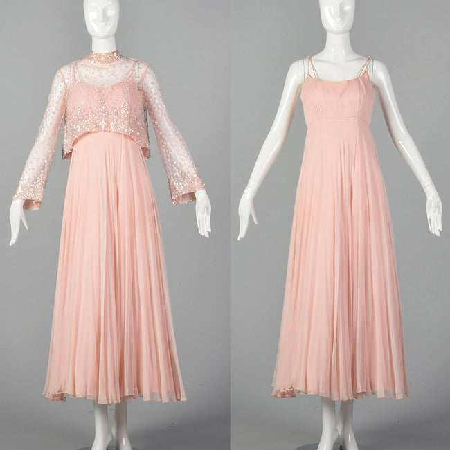 1970s Alfred Bosand Pink Silk Dress with Matching Jacket