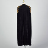 1940s Black Velvet Opera Cape with Gold Sequin Shoulders