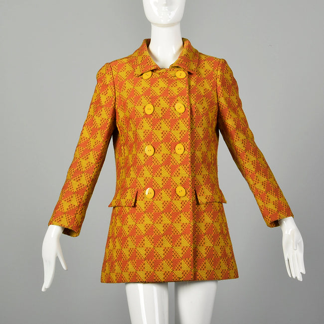 Small 1960s Via Veneto Wool Jacket Double Breasted Orange Autumn Outerwear