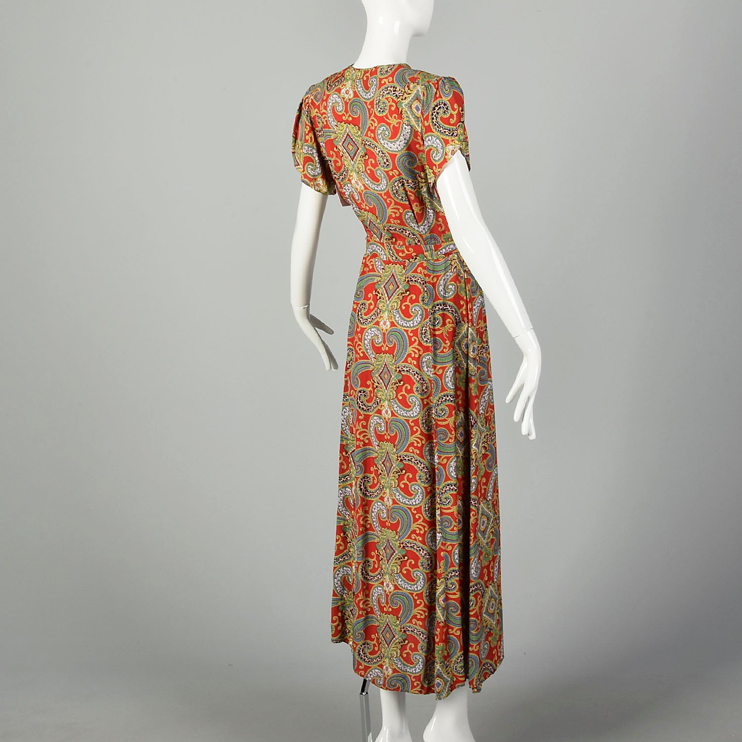 XS 1940s Dressing Gown Cold Rayon Robe Wrap Dress