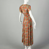 XS 1940s Dressing Gown Cold Rayon Robe Wrap Dress