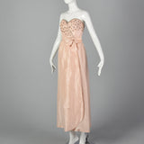 1960s Pale Pink Evening Gown with Beaded Bodice