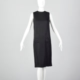 1960s Classic Little Black Dress Belted Sleeveless Shift with Patch Pockets