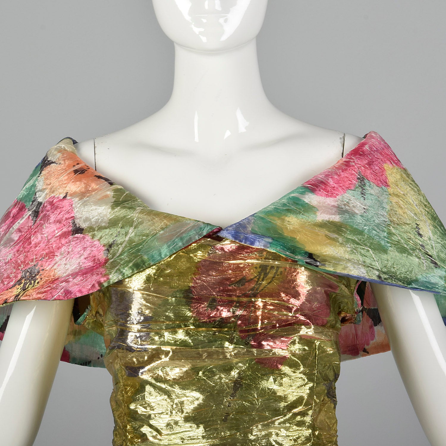 XS 1980s Floral Metallic Peplum Dress