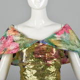 XS 1980s Floral Metallic Peplum Dress