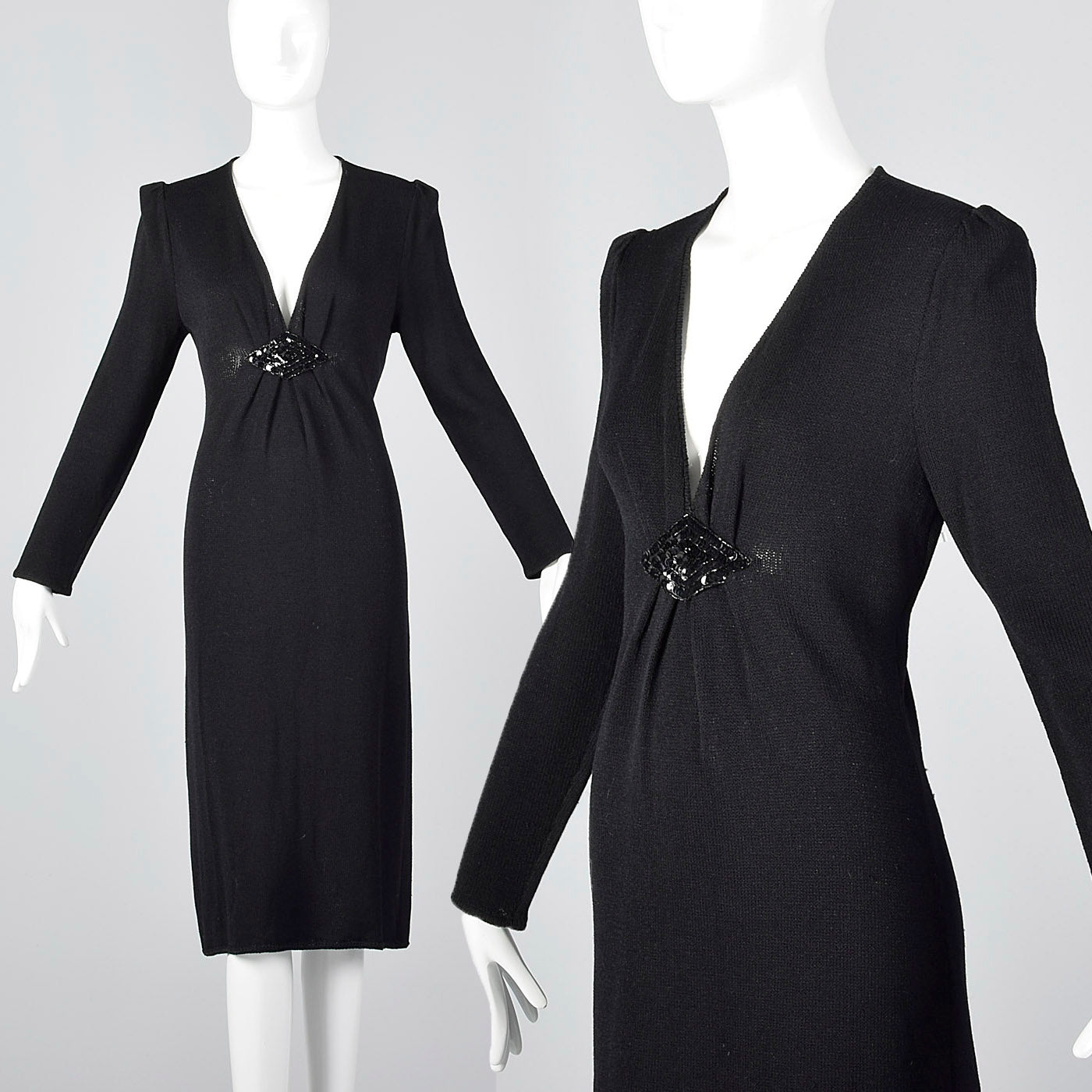 St John Long Sleeve Winter Dress with Plunging Neckline