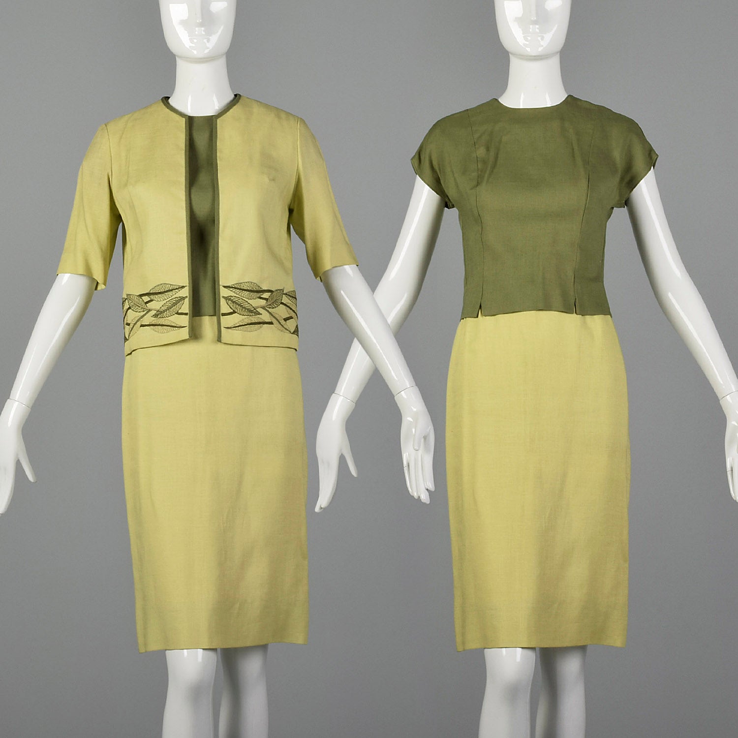 XXS 1960s Spring Green Linen Skirt Suit