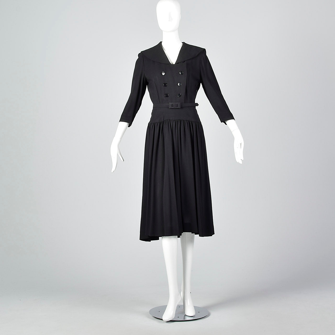 Small 1950s Black Drop Waist Dress