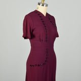 Medium 1950s Dress Plum Rayon Short Sleeve Casual Pin-Tuck Dress