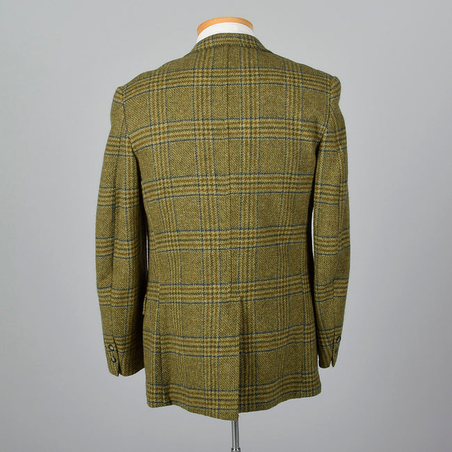 1960s Mens Green and Gold Plaid Jacket