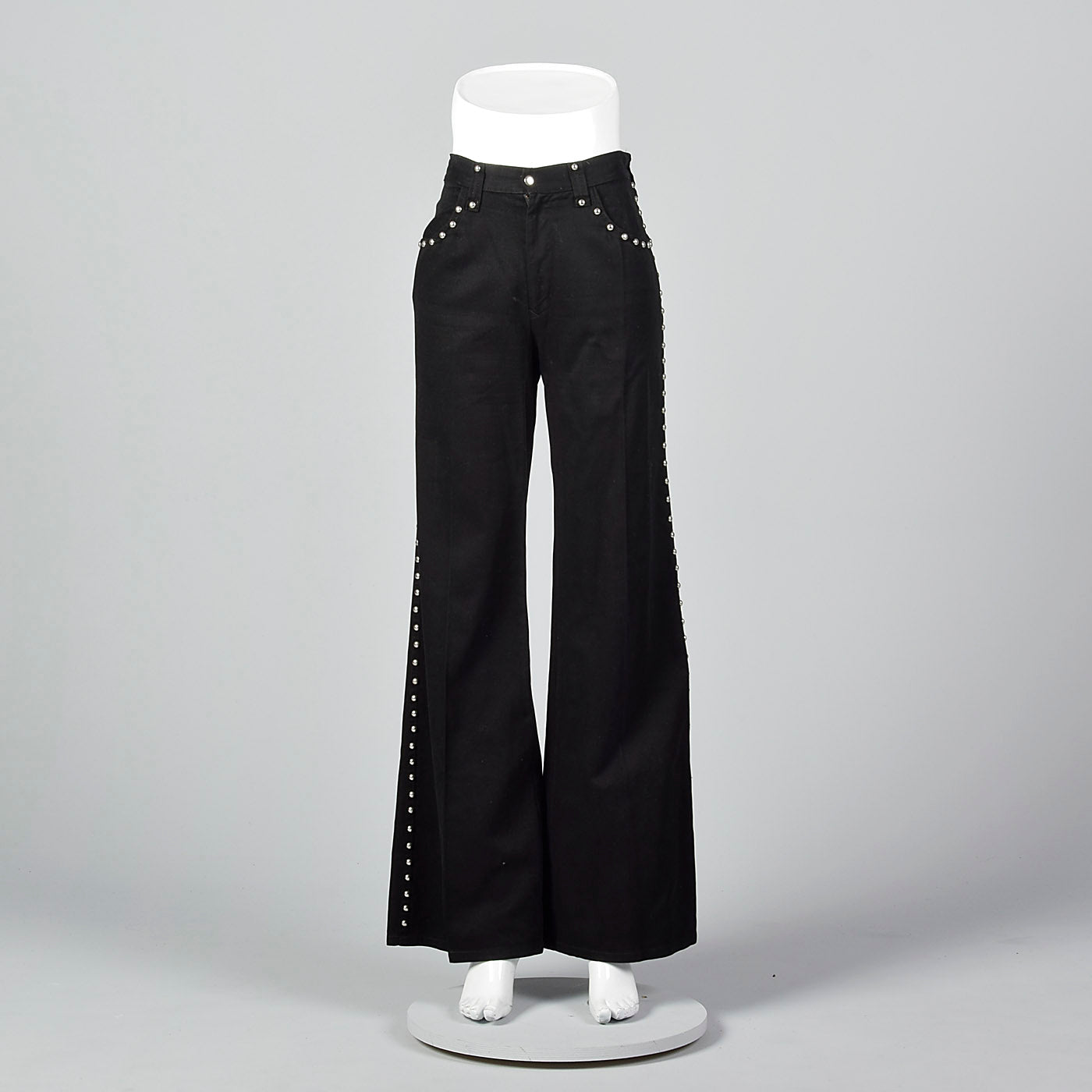 1970s Silver Studded Black Bell Bottoms