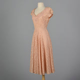 1950s Pink Lace Dress with Beaded Bodice