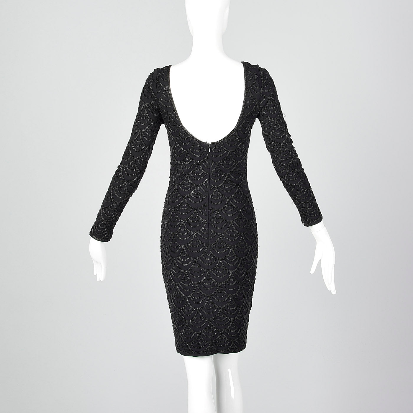 1990s Carmen Marc Valvo Black Knit Dress with Beading