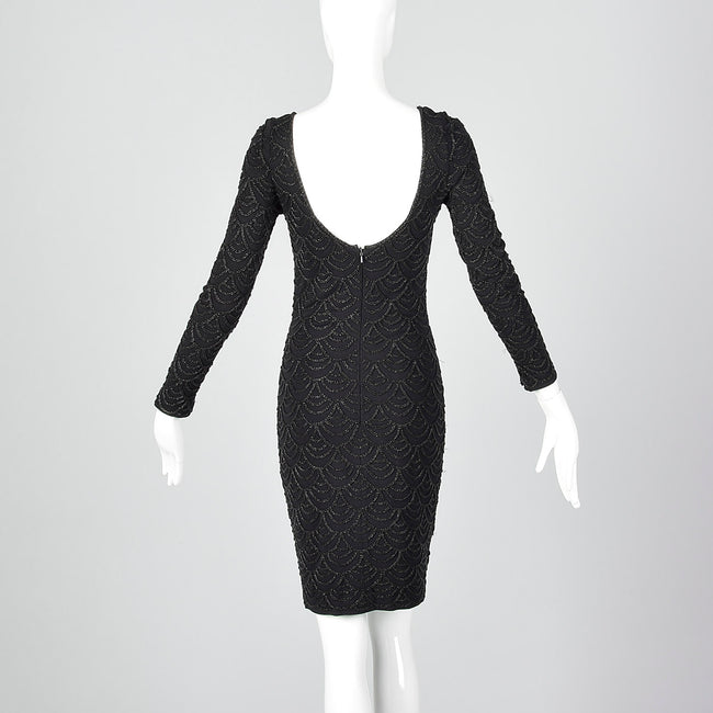 1990s Carmen Marc Valvo Black Knit Dress with Beading