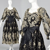 1980s Mr. Blackwell Evening Dress with Gold Embroidery