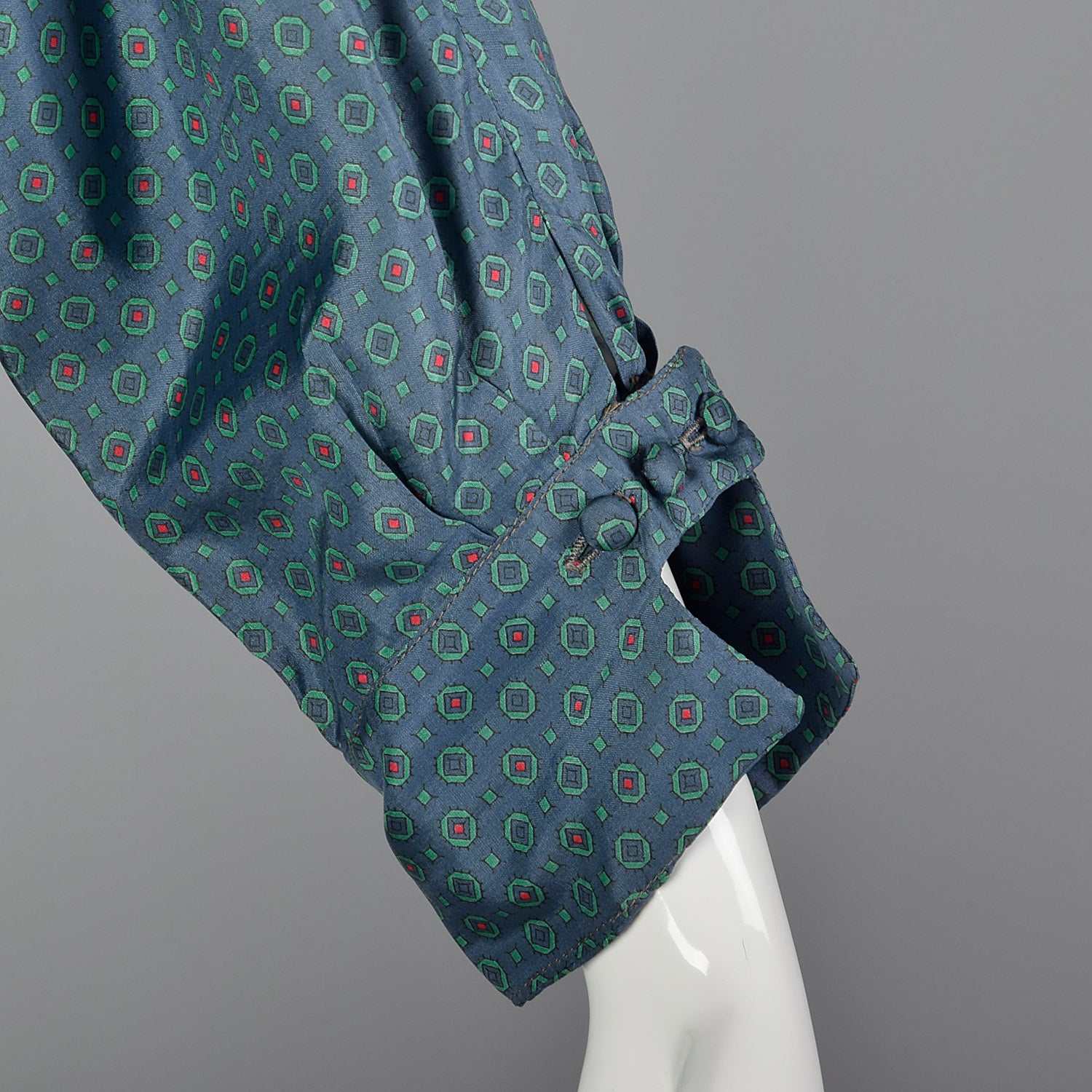 Large 1950s Print Silk Dress Jewel Tone Long Sleeve Day Dress