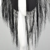 Black Silk Piano Shawl Brown Floral Embroidery Rhinestones with Fringe