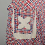 Large 1950s Day Dress Asymmetrical Red Plaid Cotton Tie Back Waist