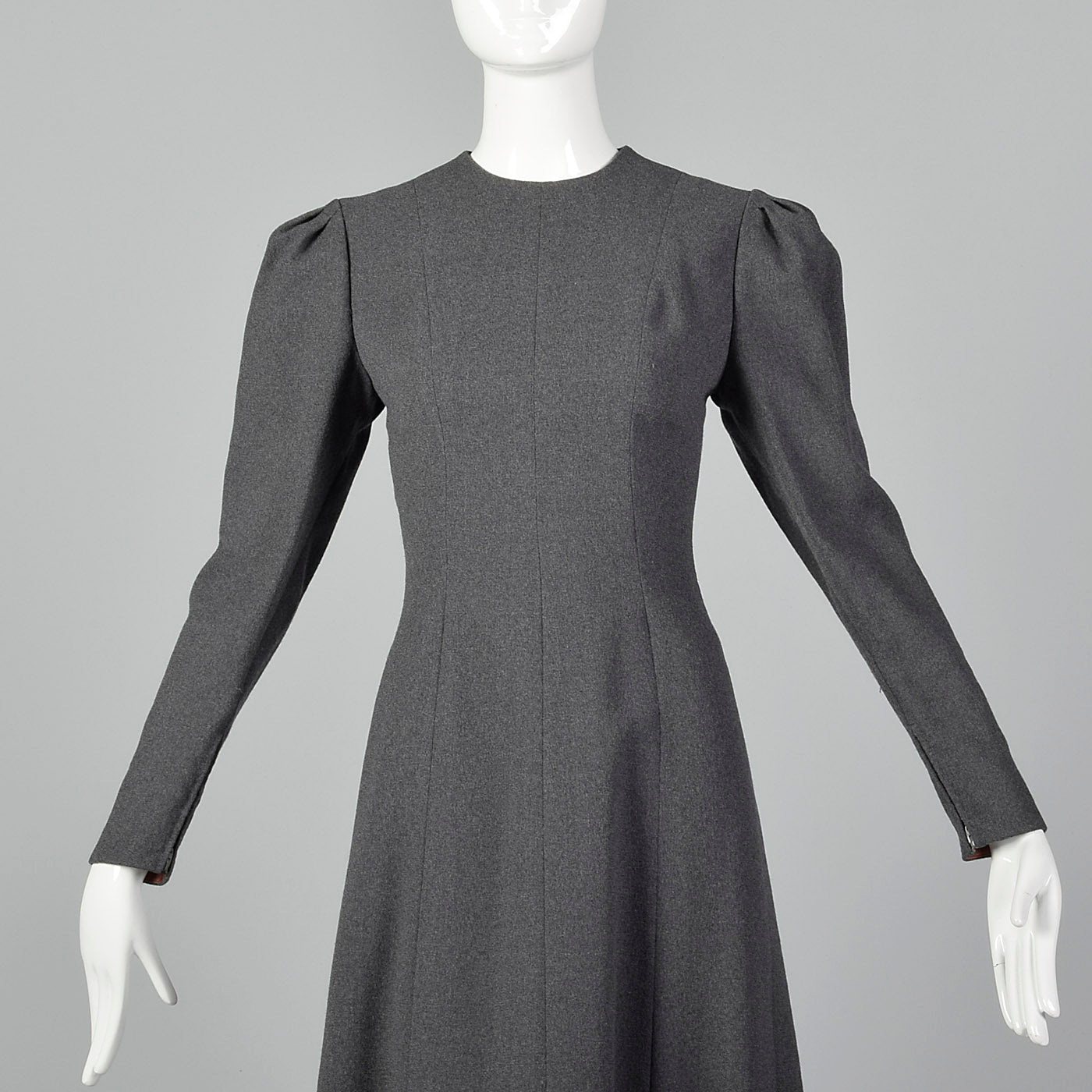 1970s Pauline Trigere Gray Wool Crepe Dress