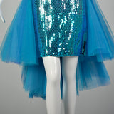 Medium 1980s Dress Strapless Tulle Sequin Teal Bustle Prom Gown Asymmetrical Hem